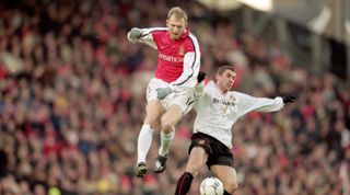 30 Dec 2000: Igor Stepanovs of Arsenal battles with Kevin Phillips of Sunderland during the FA Carling Premier League match played at Highbury in London. The game ended in a 2-2 draw. \ Mandatory Credit: Shaun Botterill /Allsport