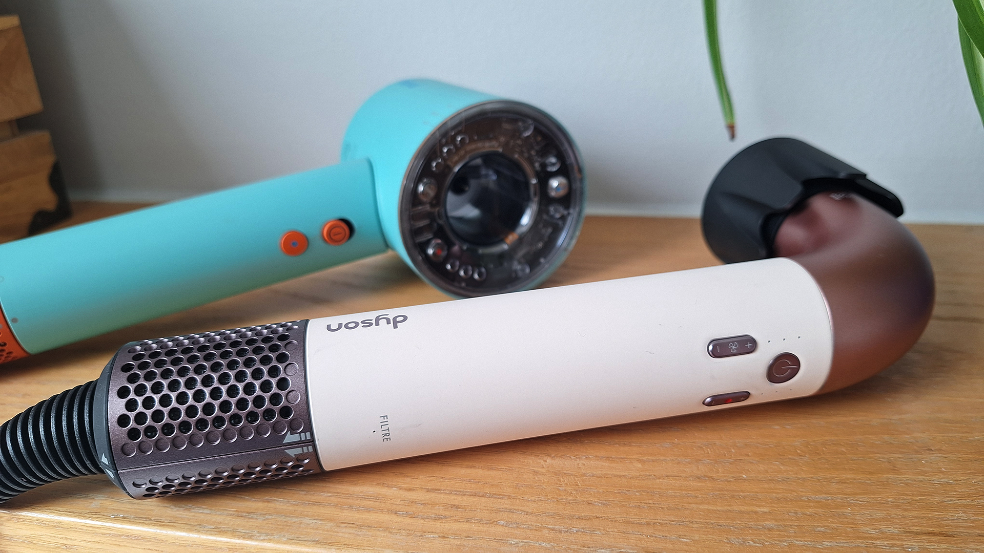 Dyson Supersonic r and Supersonic Nural hair dryers, in reviewer's bathroom