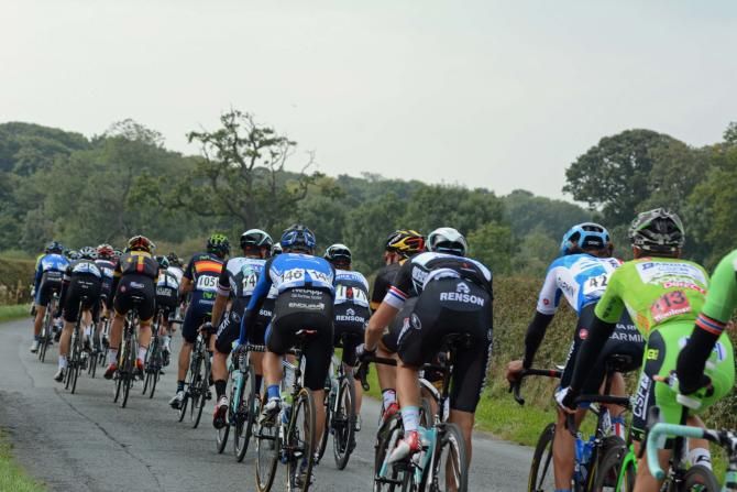 The bunch race through Shropshire