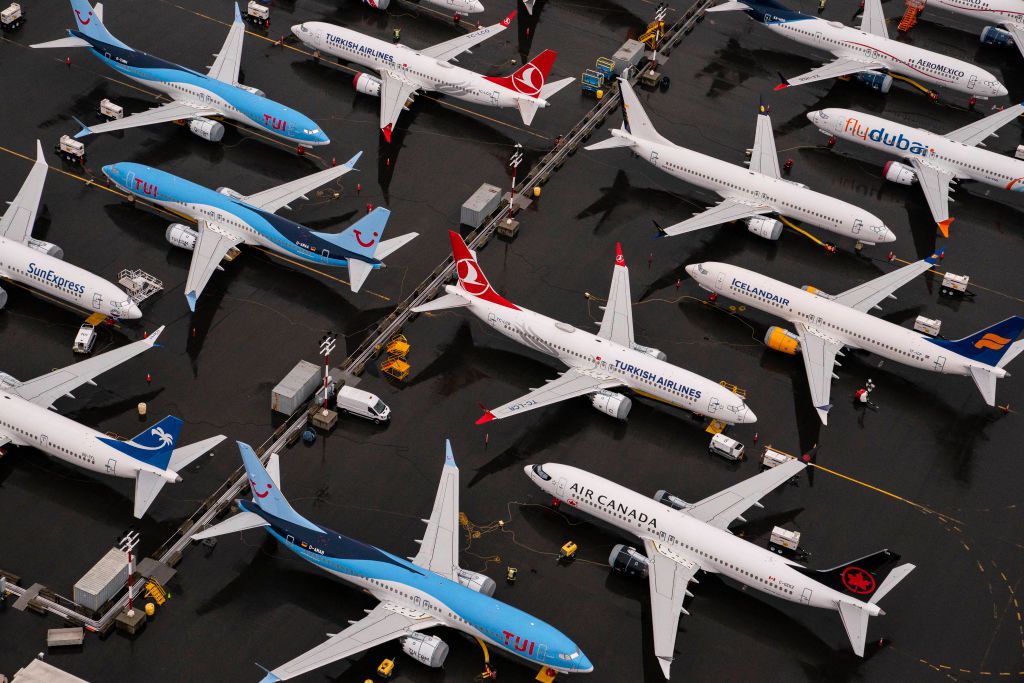 Boeing 737 Max&amp;#039;s parked in 2020 following their grounding. 