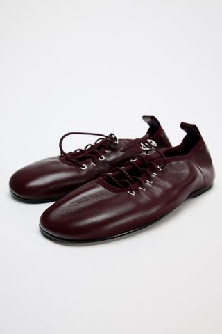 Lace-Up Leather Ballet Flats