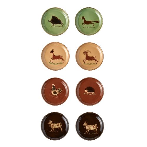Animals Hand-Painted Ceramic Plates (Set of 8)