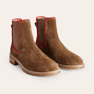 Brown suede chelsea boots with red trim from Boden