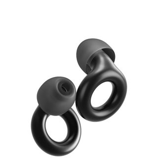 A pair of Loop Experience 2 earplugs in black on a plain white background.