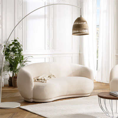 cream boucle curved sofa