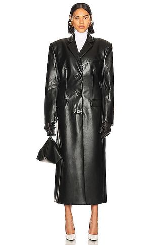 Waterbased Faux Leather Long Coat
