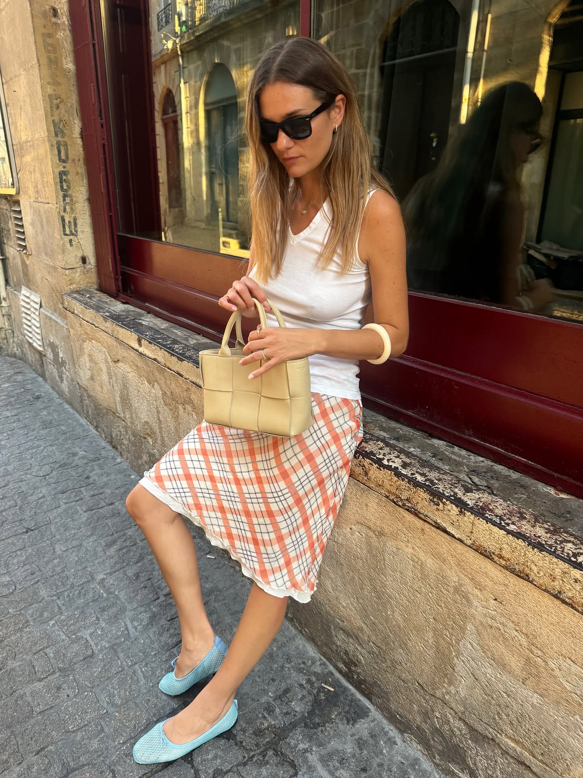 Anne-Laure Mais in a slip skirt.