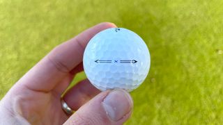 Close up of the Mizuno Pro X golf ball