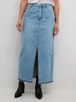 Kaffe Margot Denim Maxi Skirt, Washed Blue