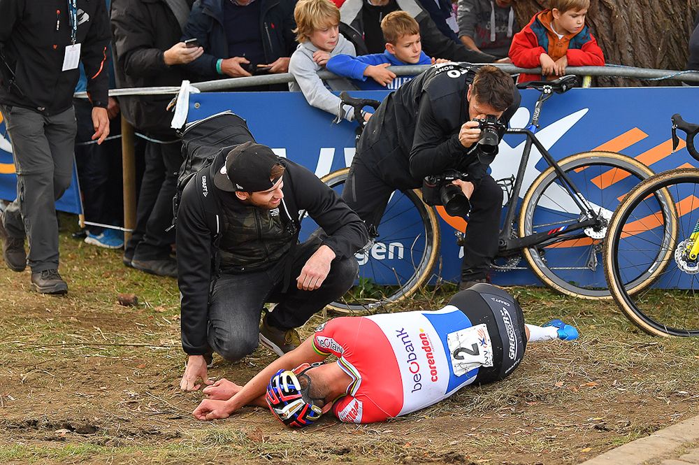 Mathieu van der Poel collapses after winning Koppenbergcross