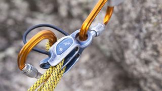 what is ice climbing: manual braking belay device