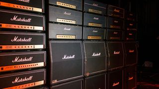 A wall of Marshall amps