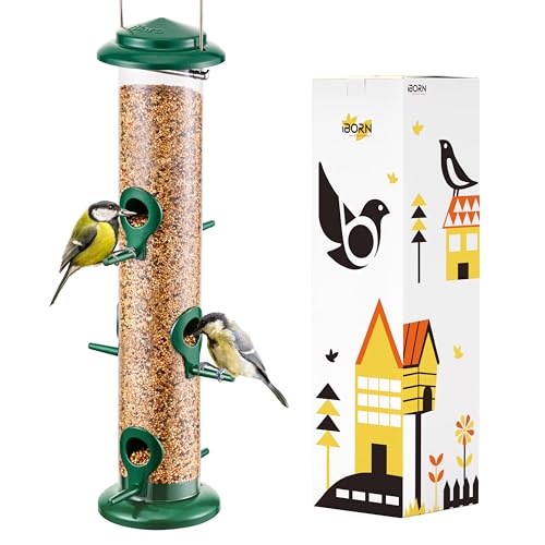 Iborn Metal Bird Feeders 6 Ports Hanging Wild Bird Seed Feeder for Mix Seed Blends, Niger Seed Feeder, Sunflower Heart, Birdbath, Heavy Duty All Metal Green Finishing 14 Inch 6port : Amazon.co.uk: Garden