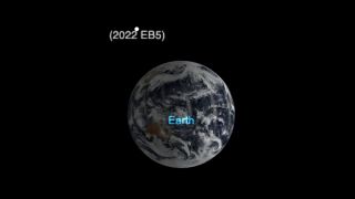 A still from an animation showing asteroid 2022 EB5 that was spotted shortly before impacting Earth's atmosphere.