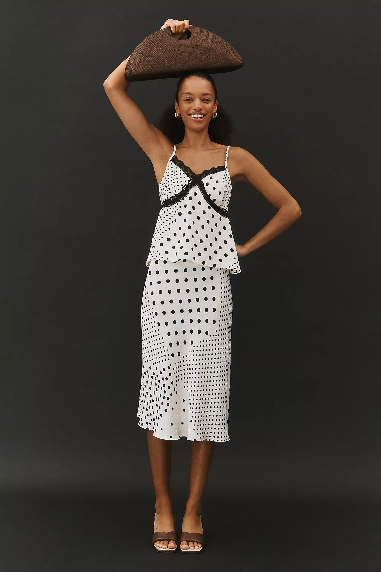 By Anthropologie Polka Dot Midi Slip Skirt
