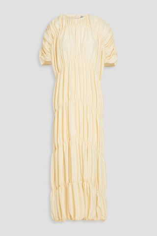 Ruched Silk Midi Dress