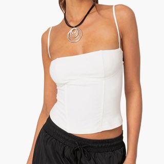 white corset-style tank top