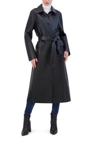 Belted Faux Leather Trench