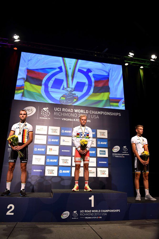 Podium ceremony for U23 men individual time trial