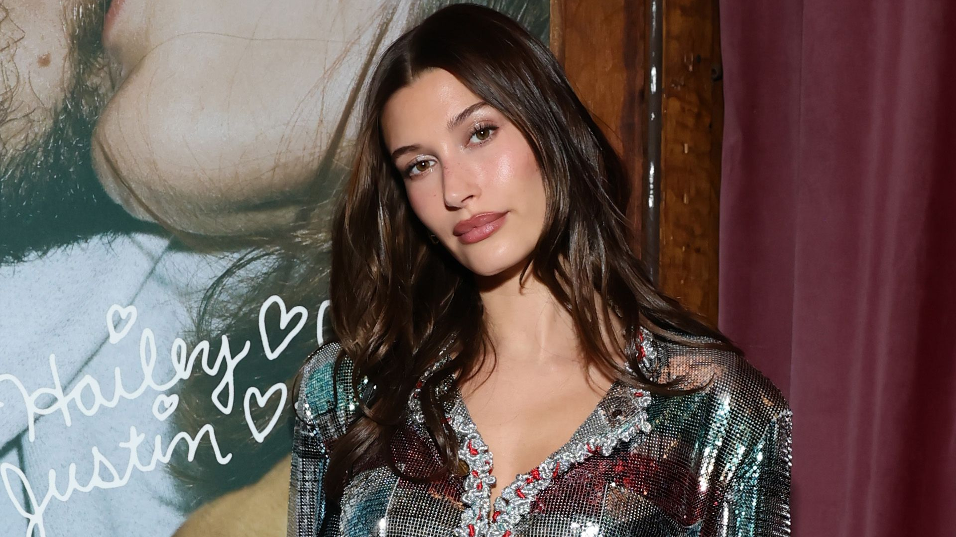 Hailey Bieber attended the WYouth launch party in a metallic Chanel jacket and jeans