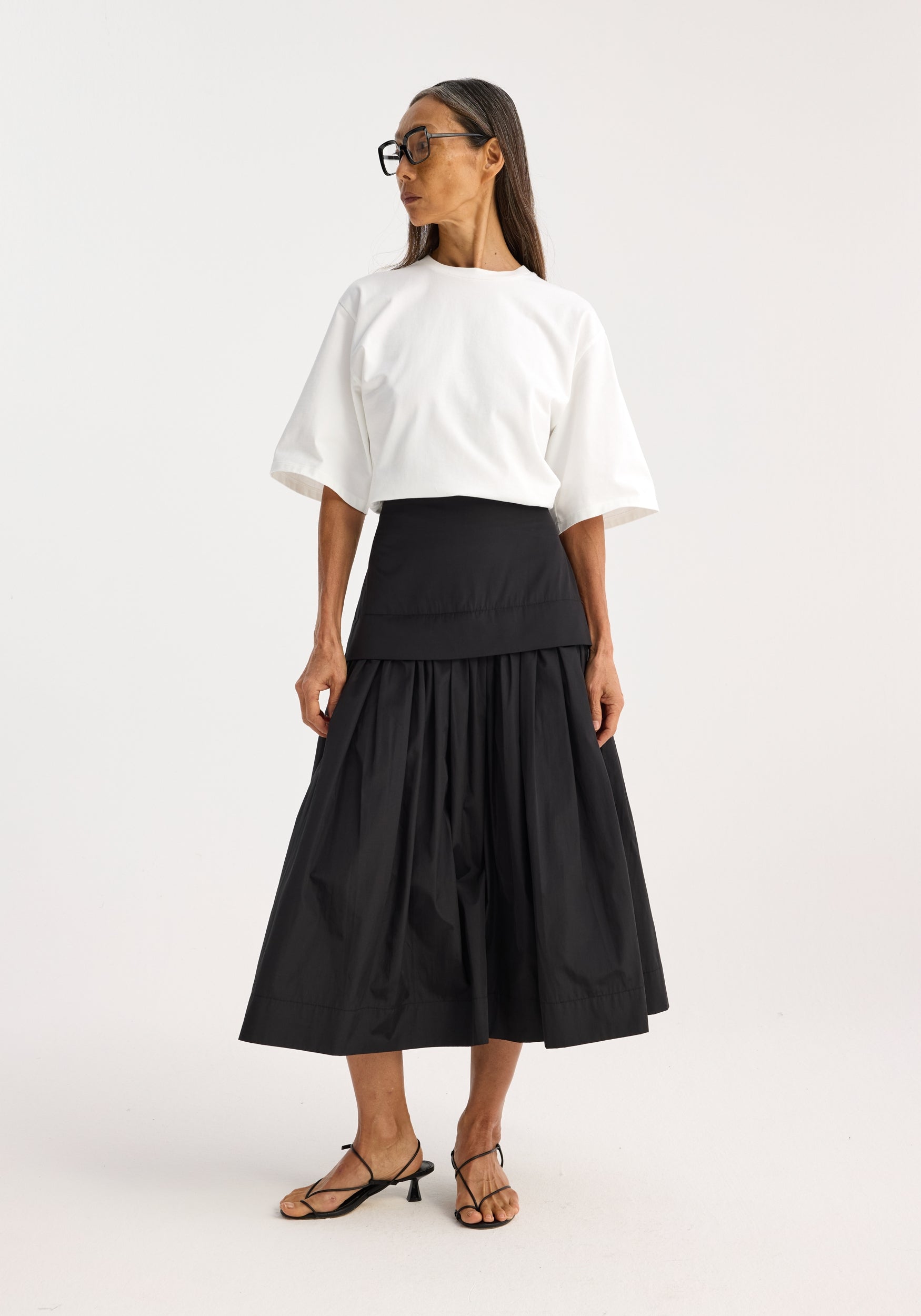 Voluminous Pleated Taffeta Skirt | Black