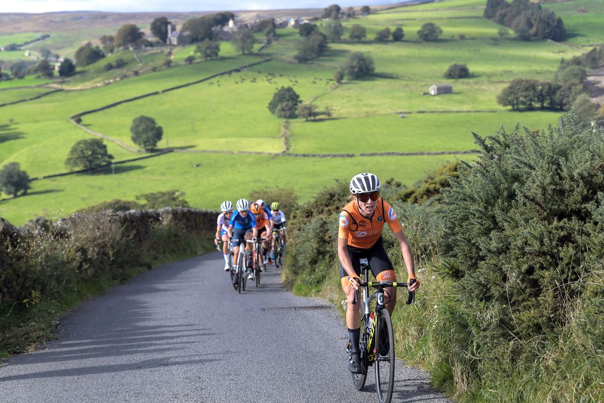 Annemiek van Vleuten takes flight from the bunch during the elite women’s road race, before soloing to the rainbow jersey at the 2019 World Championships in Yorkshire