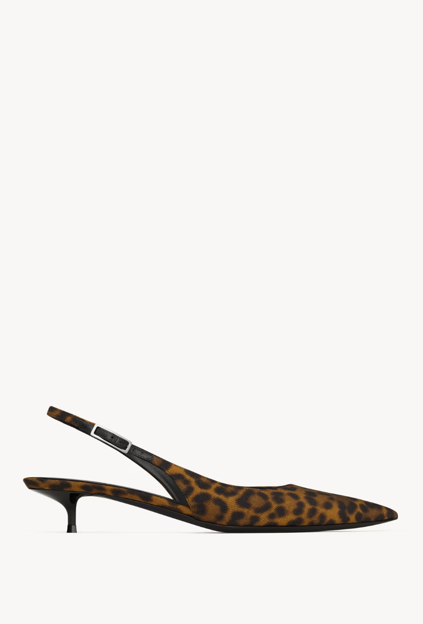 An image of leopard print Saint Laurent mules.