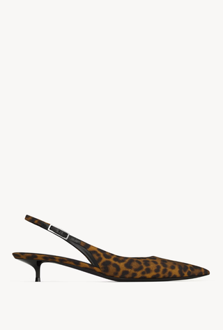 An image of leopard print Saint Laurent mules. 