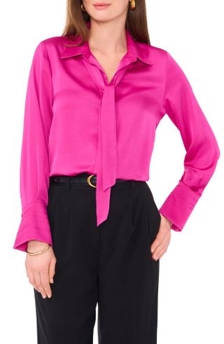 Vince Camuto, Tie Neck Satin Button-Up Shirt