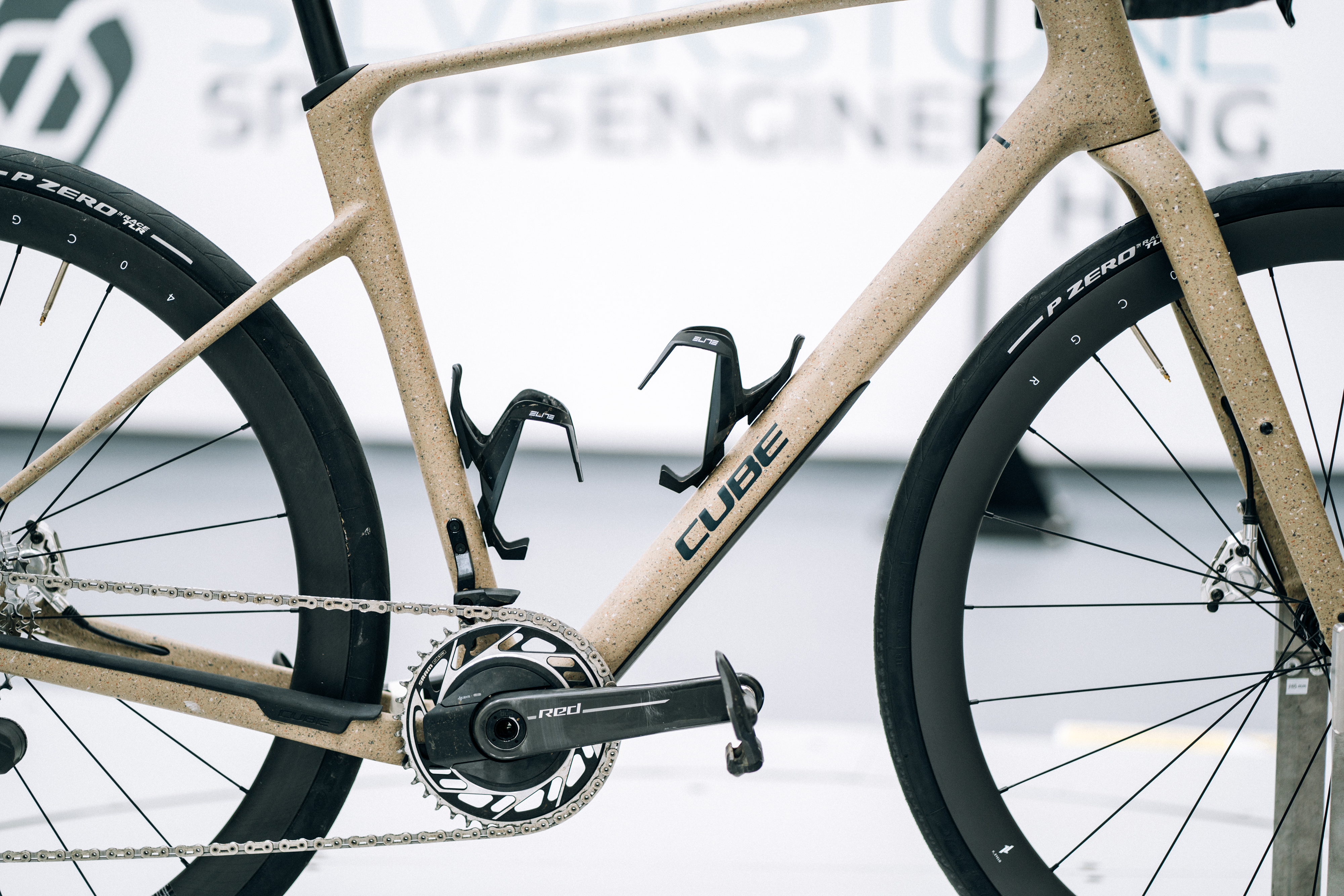The bottle configuration on a Cube bike, which sits in a wind tunnel with