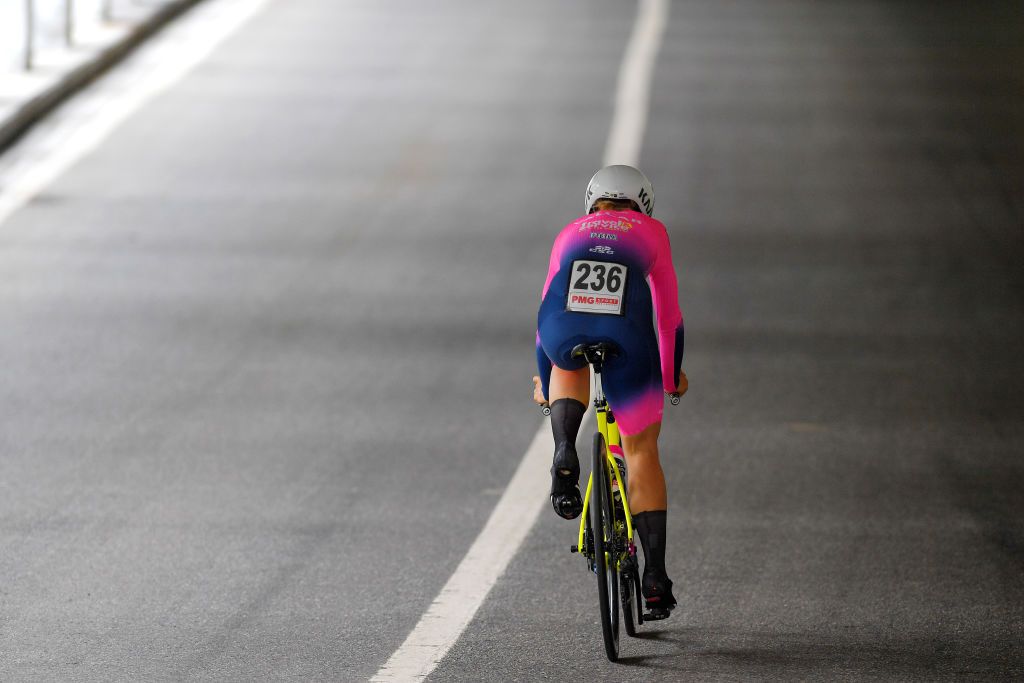 CASCATE DEL TOCE ITALY JULY 05 Chiara Consonni of Italy and Team Valcar Travel Service during the 32nd Giro dItalia Internazionale Femminile 2021 Stage 4 a 112km Individual Time Trial from Fondovalle to Cascate Del Toce 1714m ITT GiroDonne UCIWWT on July 05 2021 in Cascate Del Toce Italy Photo by Luc ClaessenGetty Images