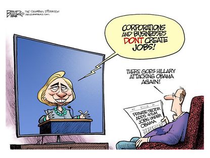 Political cartoon Hillary Clinton Obama jobs