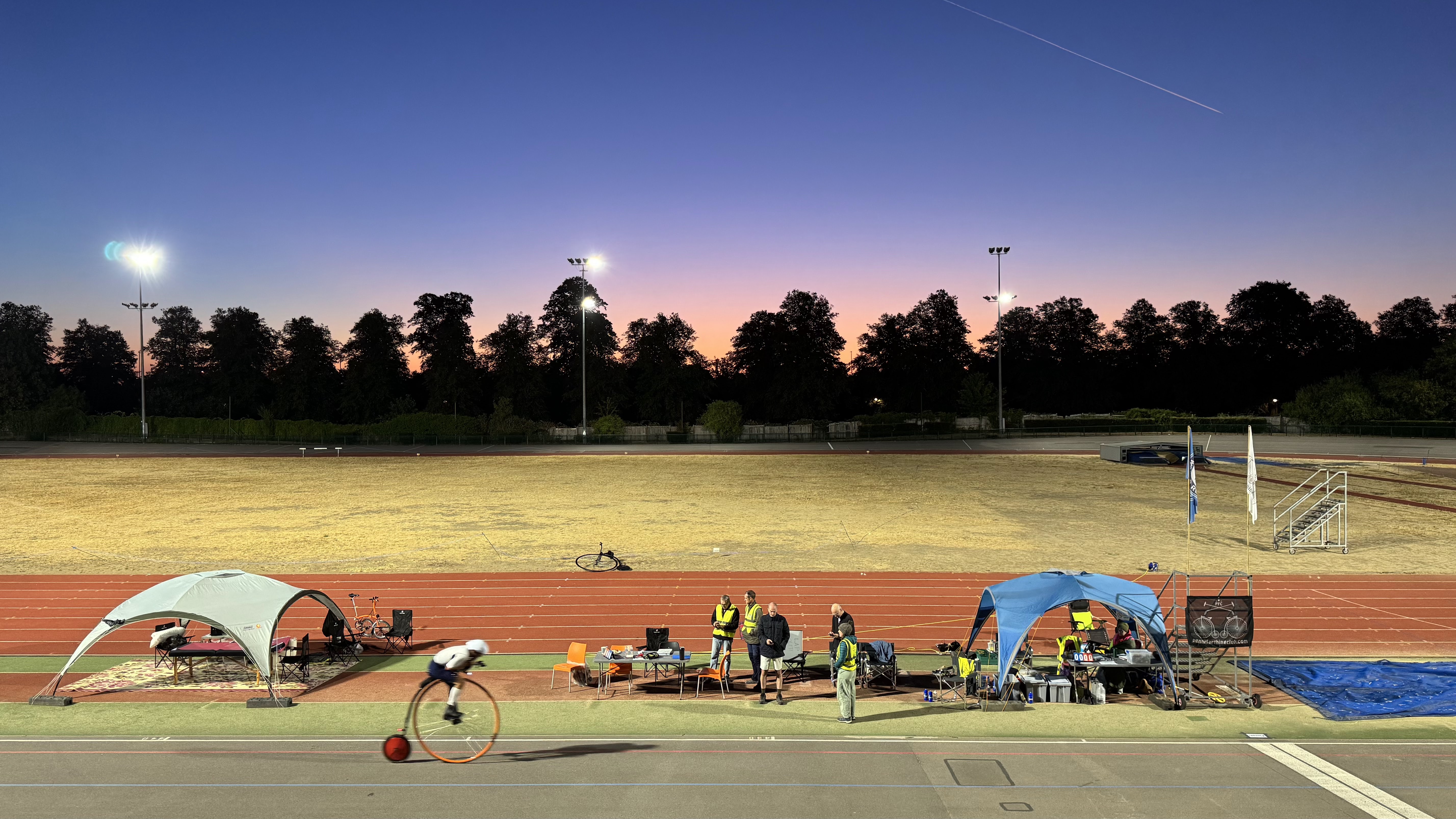 Richard Thoday setting a new longest continuous penny farthing ride, Palmer Park Velodrome, 2026