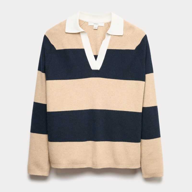 M&amp;amp;S Collection Soft Touch Striped Knitted Rugby Top cut out 