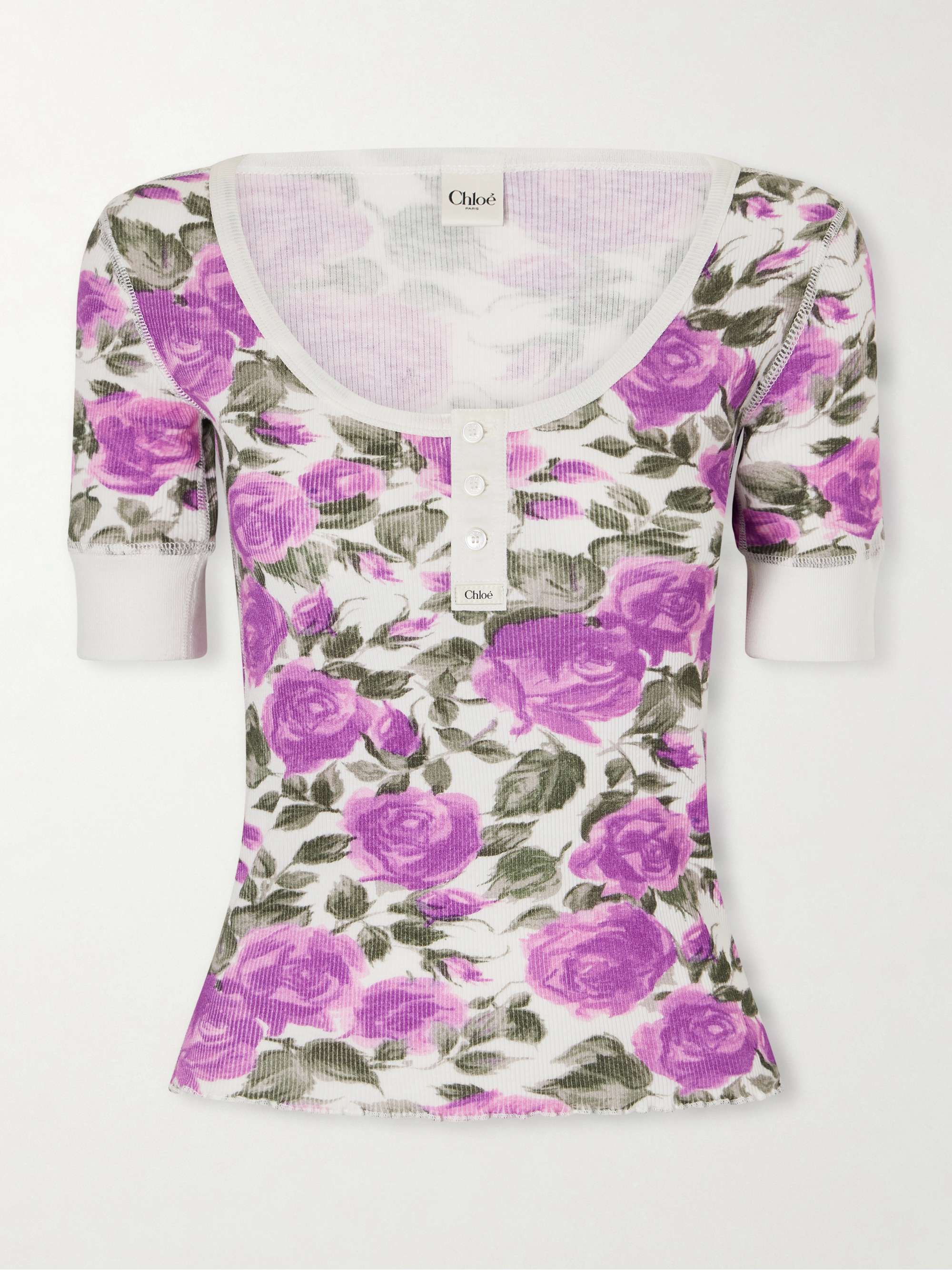 Floral-Print Ribbed Stretch-Cotton Jersey T-Shirt