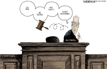 Political Cartoon U.S. Mitch McConnell Trump Speedy Impeachment Trial Not Guilty