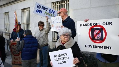 Anti-DOGE protest outside the Treasury Department