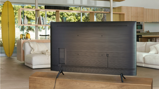The back of the Samsung Q70 QLED TV pictured in a living room