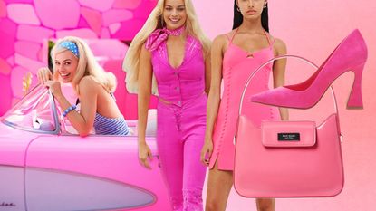 collage of hot pink trend items including shoes and kate spade bag