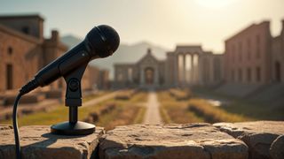 microphone in front of a temple