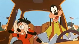 Max and Goofy in a car in A Goofy Movie.