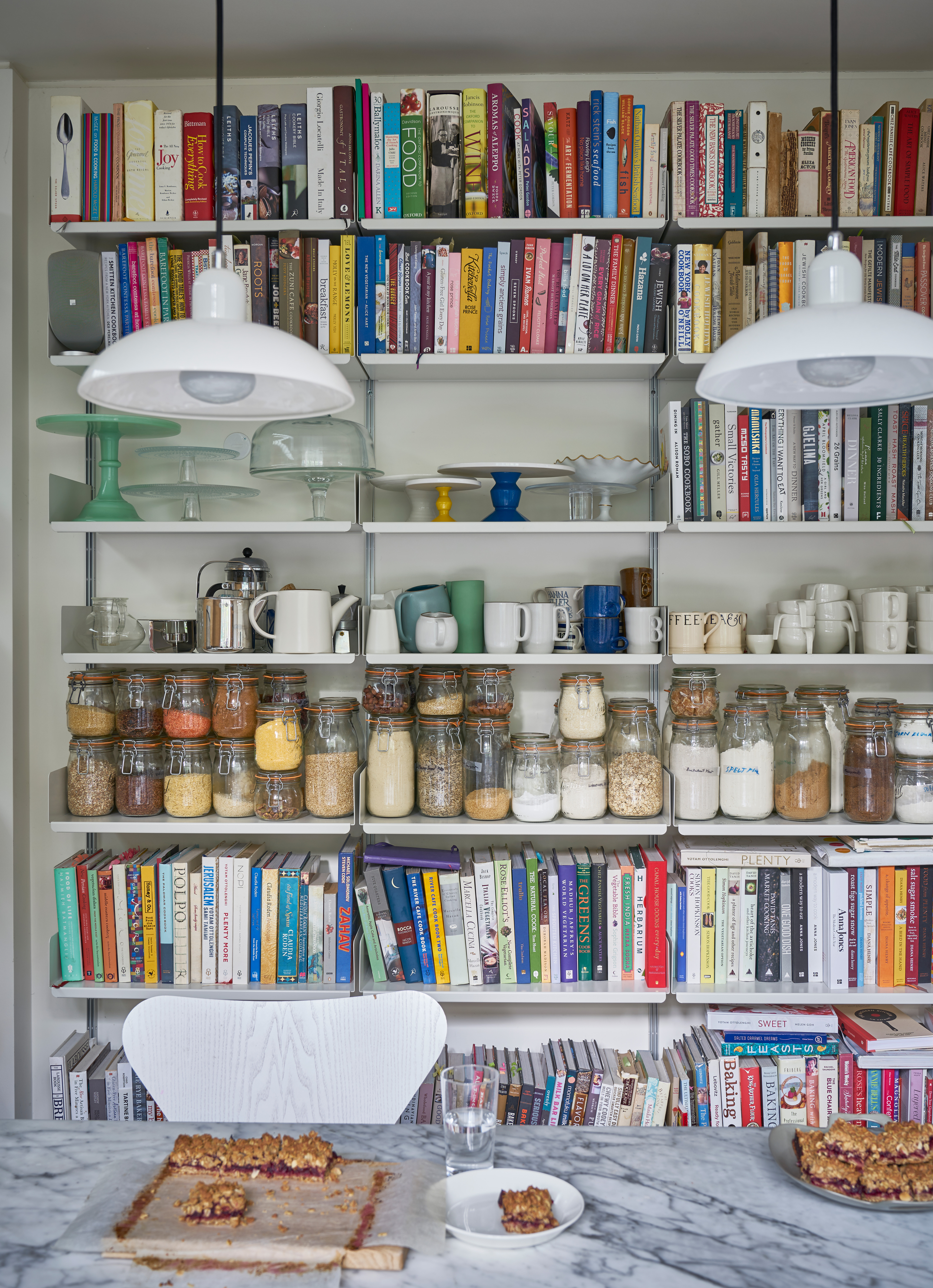 Kitchen shelving with books and jars