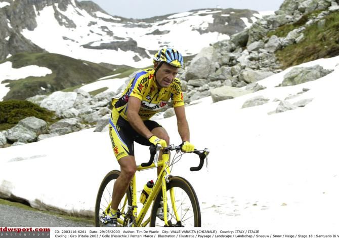 Marco Pantani in the mountains during stage 18 at the 2003 Giro d'Italia