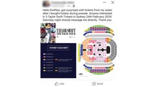 An example of a ticket resell scam on Facebook.