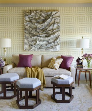 Neutral living room with oversized art