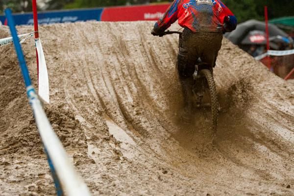 There were very muddy conditions for downhill qualifiers