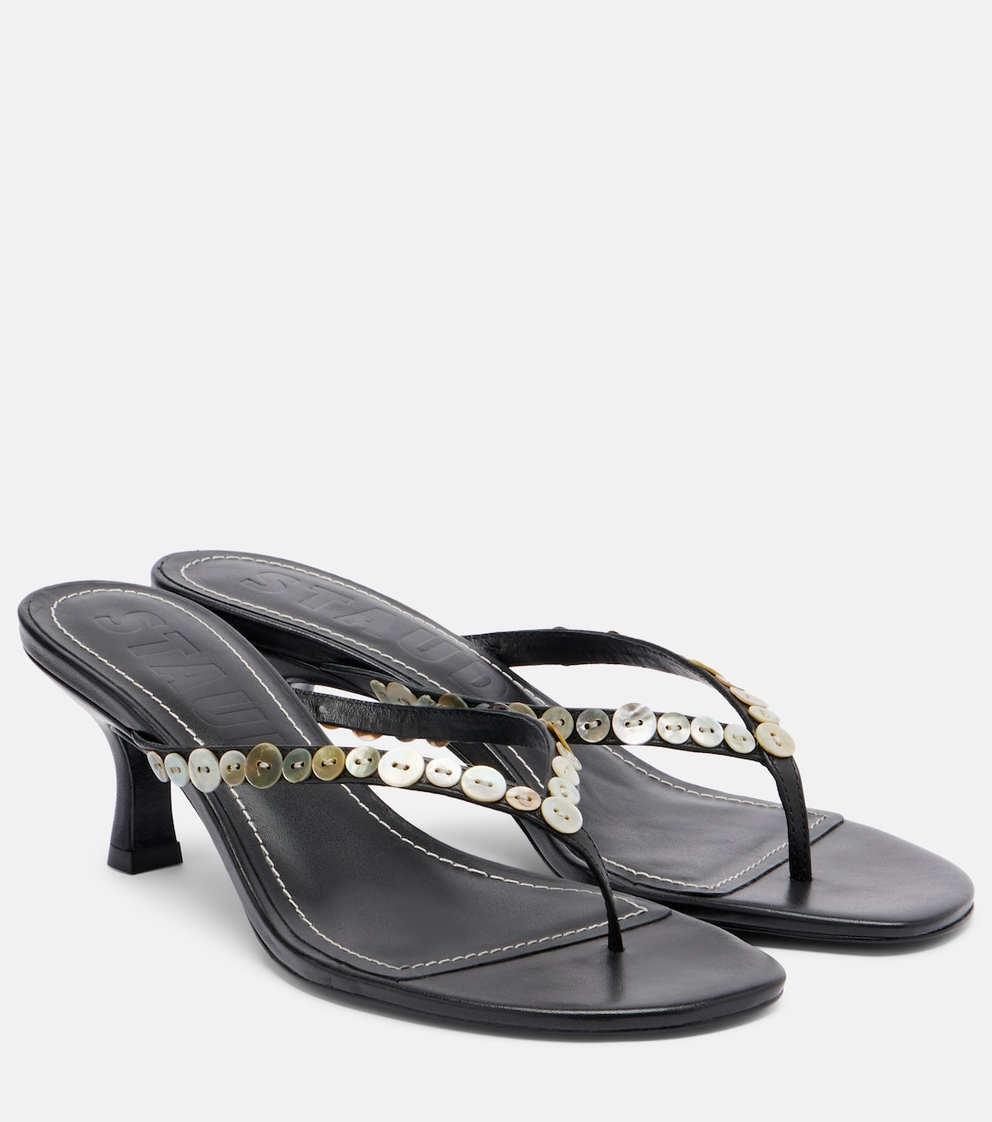 Freja Leather Thong Sandals in Black - Staud