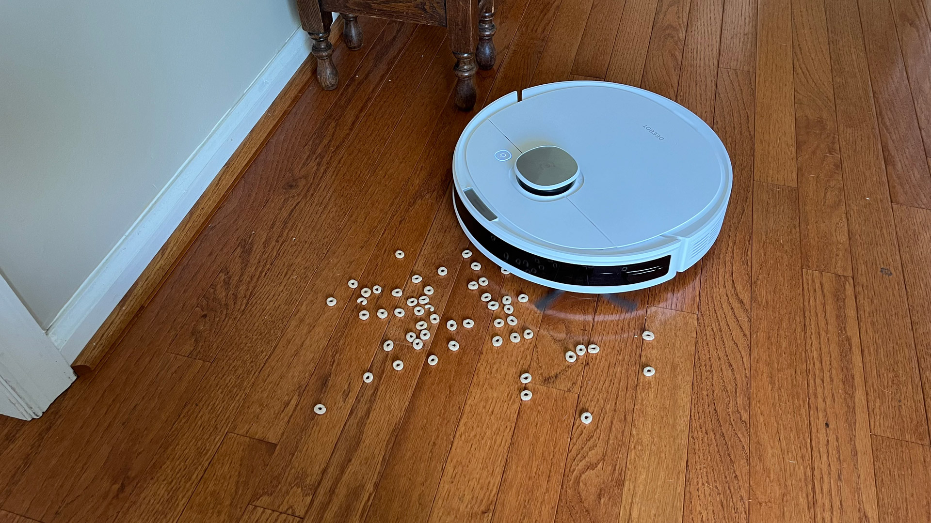 Ecovacs Deebot N10 Plus cleaning up cereal