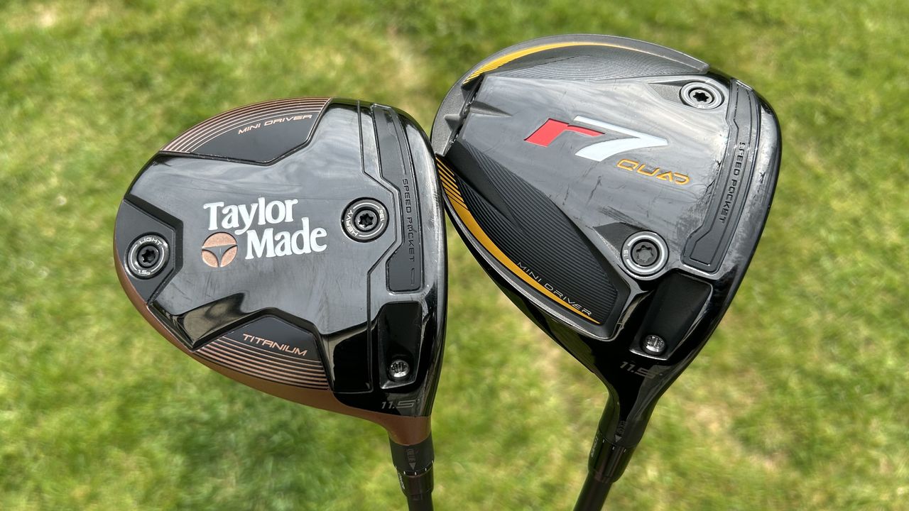 Photo of the TaylorMade R7 Quad Mini Driver and the BRNR copper mini driver side by side