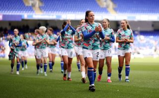 Maria Boswell of Ipswich Town applauds the fans prior to the FA Women's National League Southern Premier Division match between Ipswich Town and Chatham Town at Portman Road on March 23, 2024 in Ipswich, England.